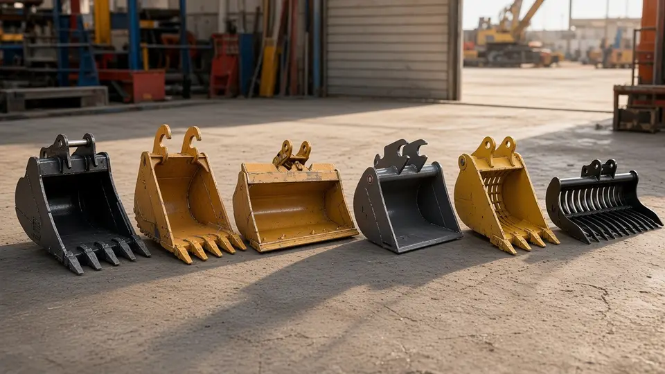 A range of excavator and loader buckets